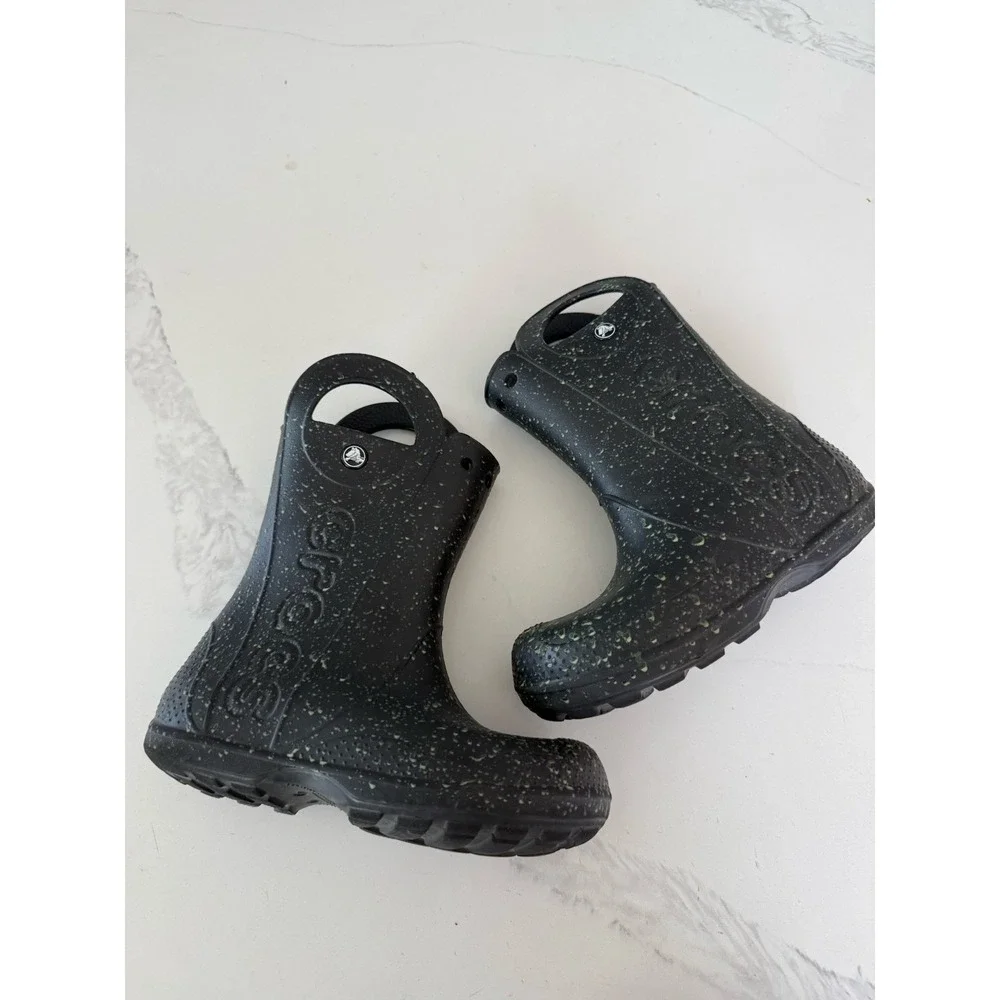 Crocs Handle It Rain Boots Black Glow in the Dark Sz 2